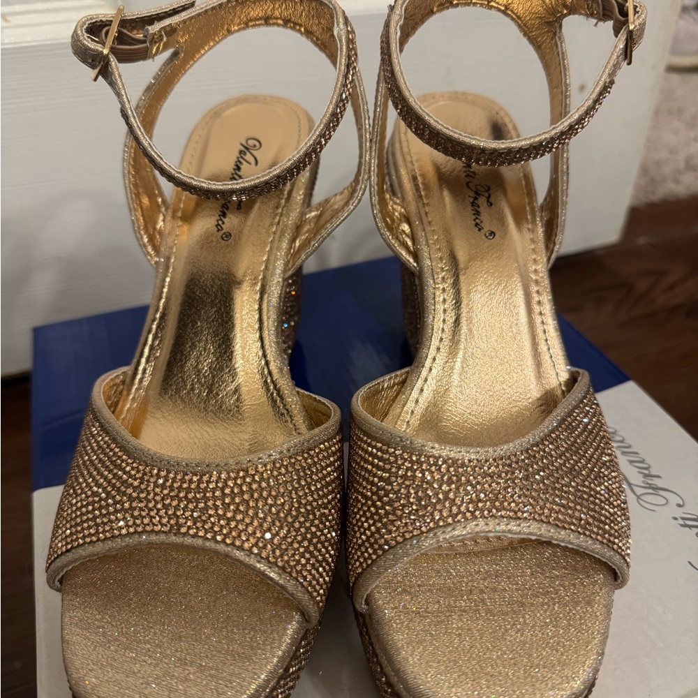 Valenti Franco Gold Rhinestone Heels
